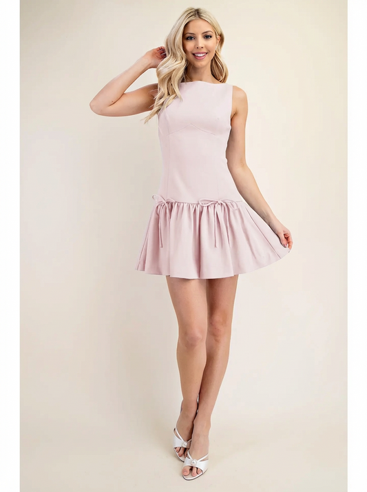 Pink Flared Hem W/ Bows Dress