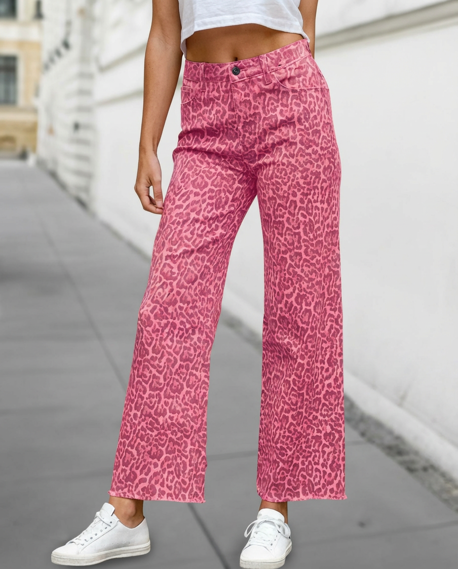 Pink Leopard High Waist Jeans
