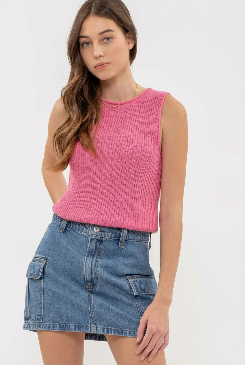 Pink Crochet Knit Top