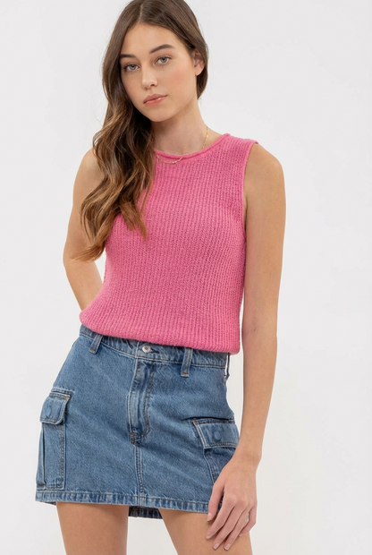 Pink Crochet Knit Top