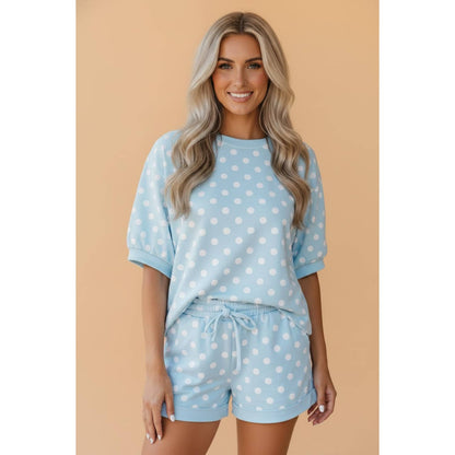 Blue Polka Dot Oversized Top & Shorts Set