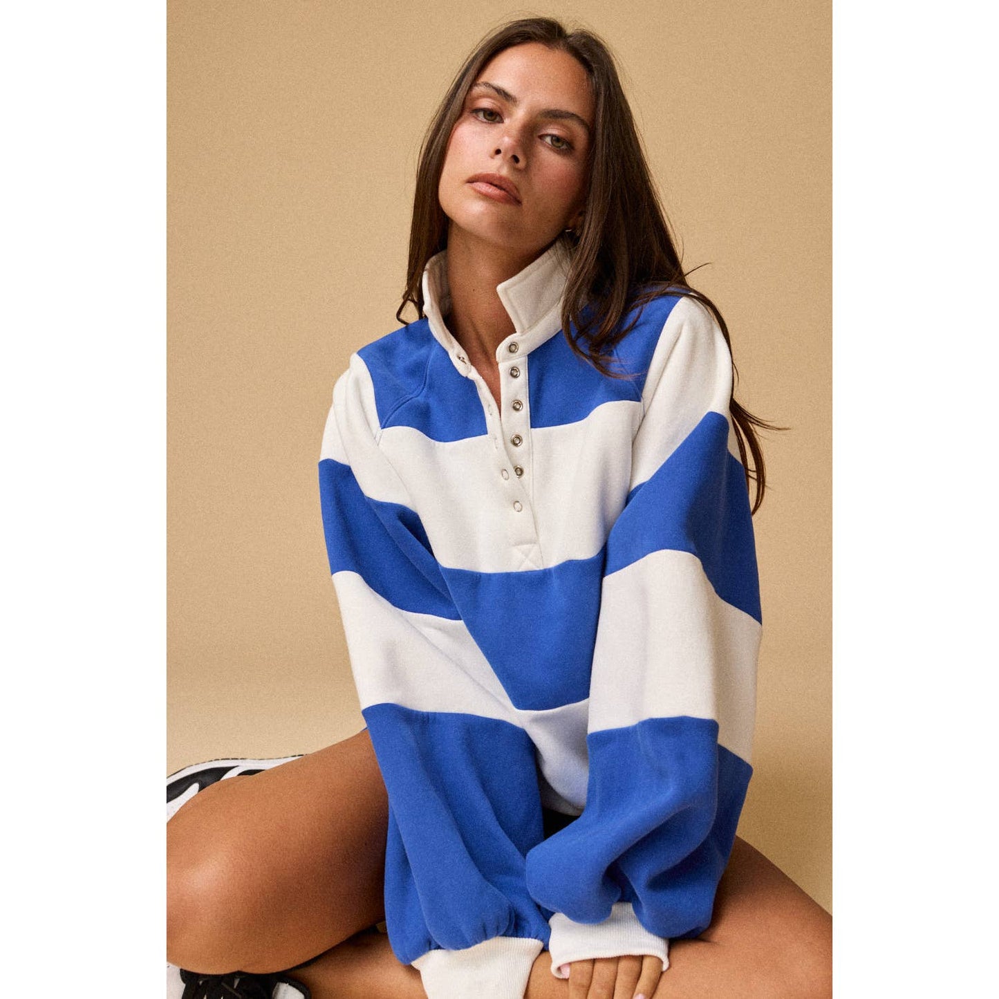 Blue Striped Pullover Sweatshirt