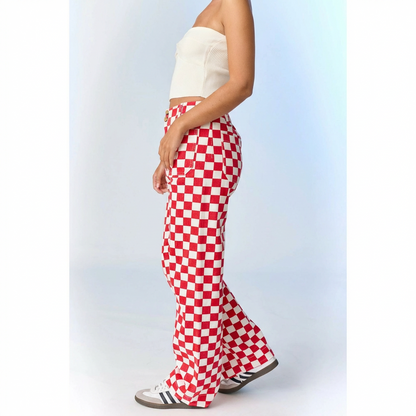 Red Checkered Denim Pants