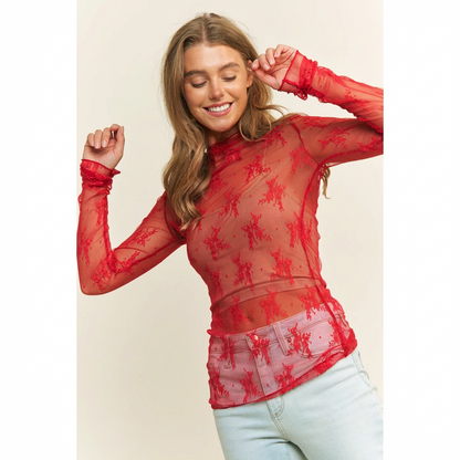 Lace Mesh Long Sleeve Top