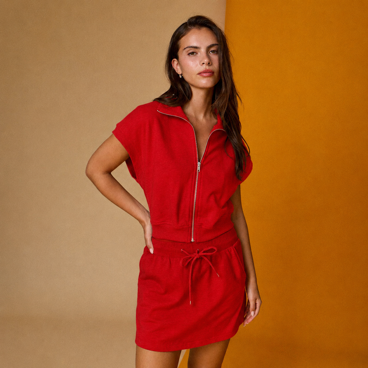 Red Zip Front Lounge Vest Set
