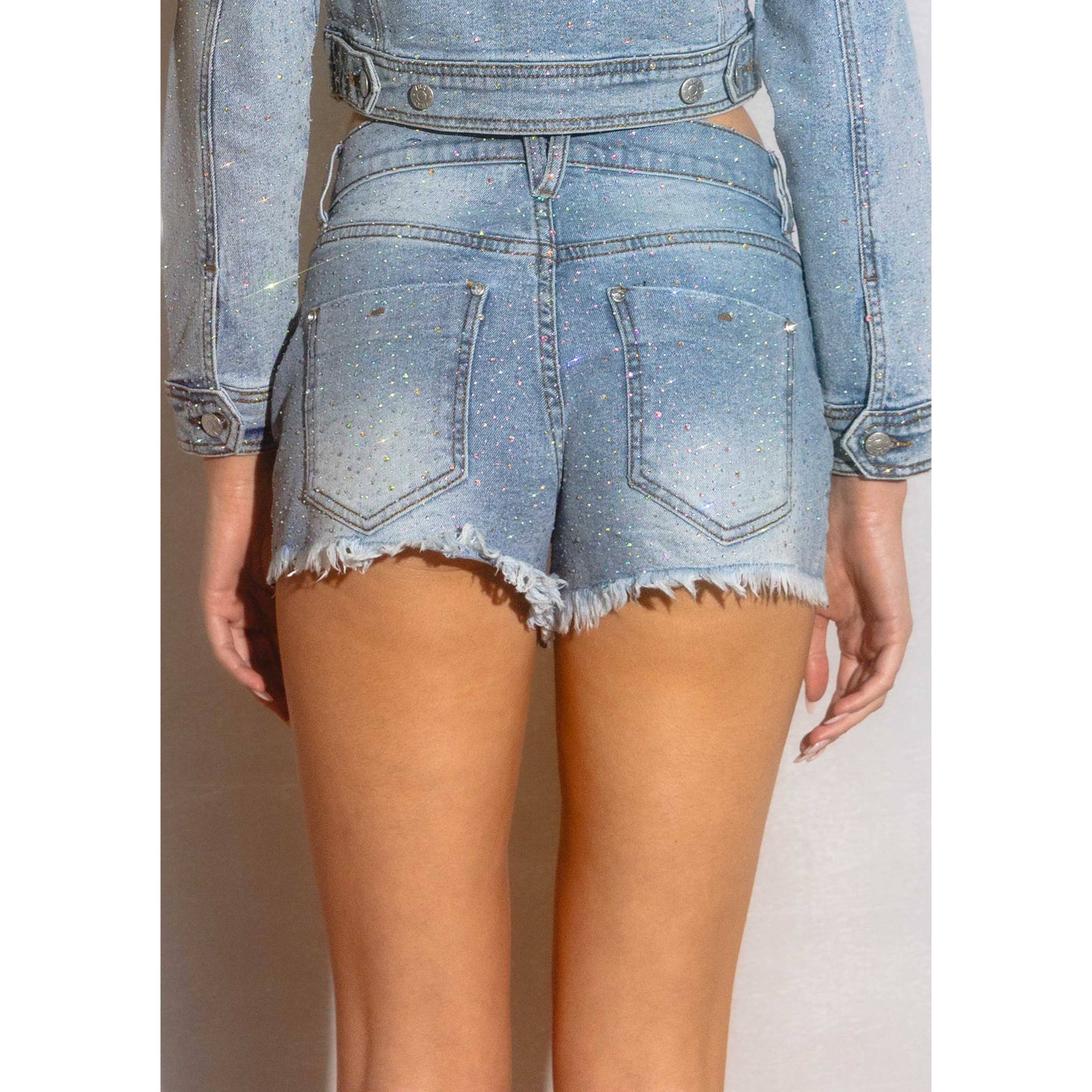 Light Denim Rhinestone Shorts
