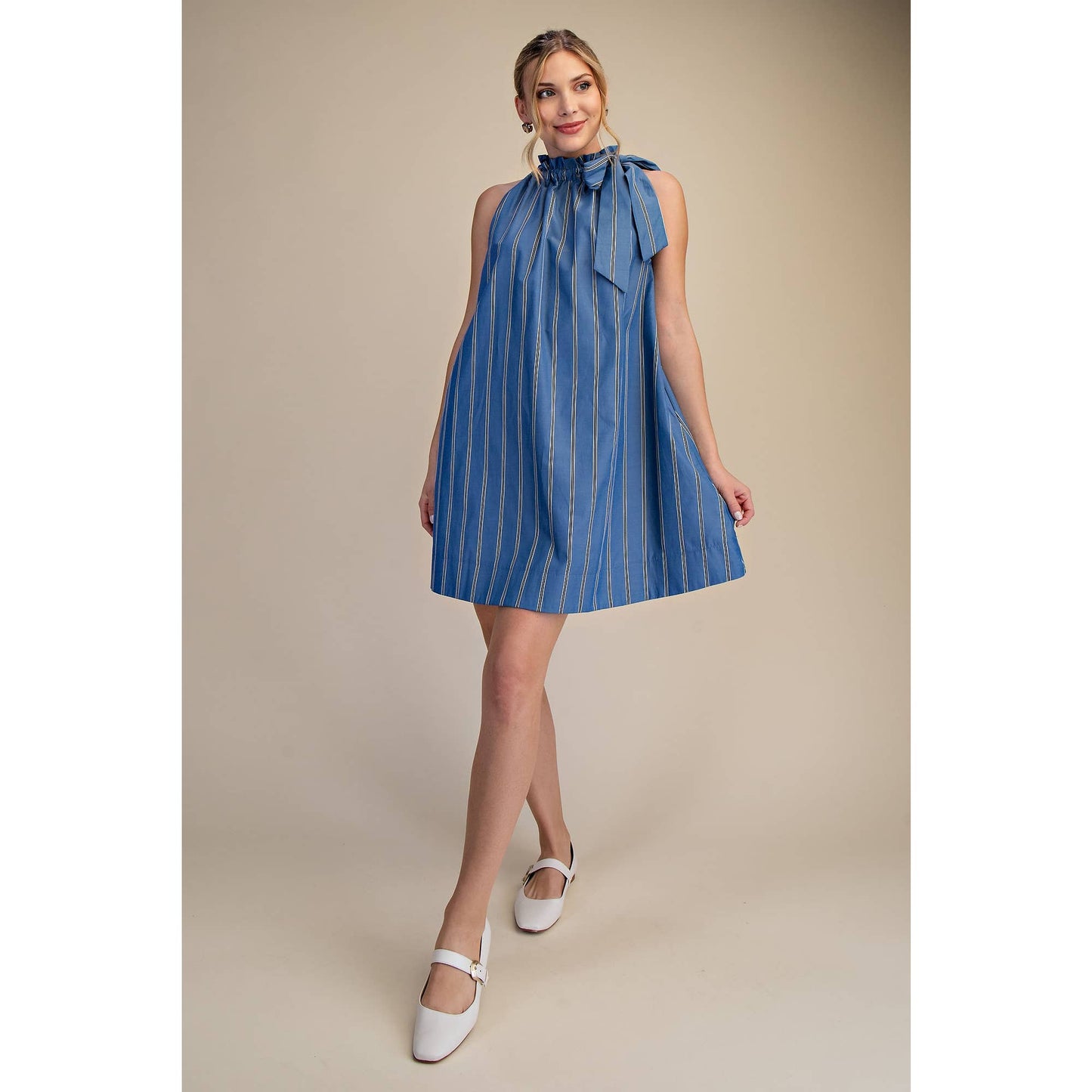 Indigo Neck Tie Sleeveless Mini Dress
