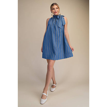 Indigo Neck Tie Sleeveless Mini Dress