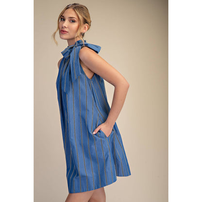Indigo Neck Tie Sleeveless Mini Dress