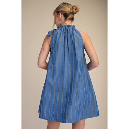 Indigo Neck Tie Sleeveless Mini Dress