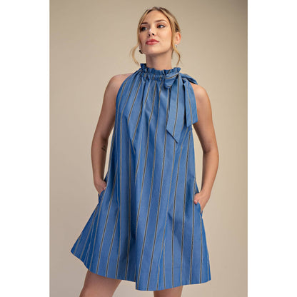 Indigo Neck Tie Sleeveless Mini Dress