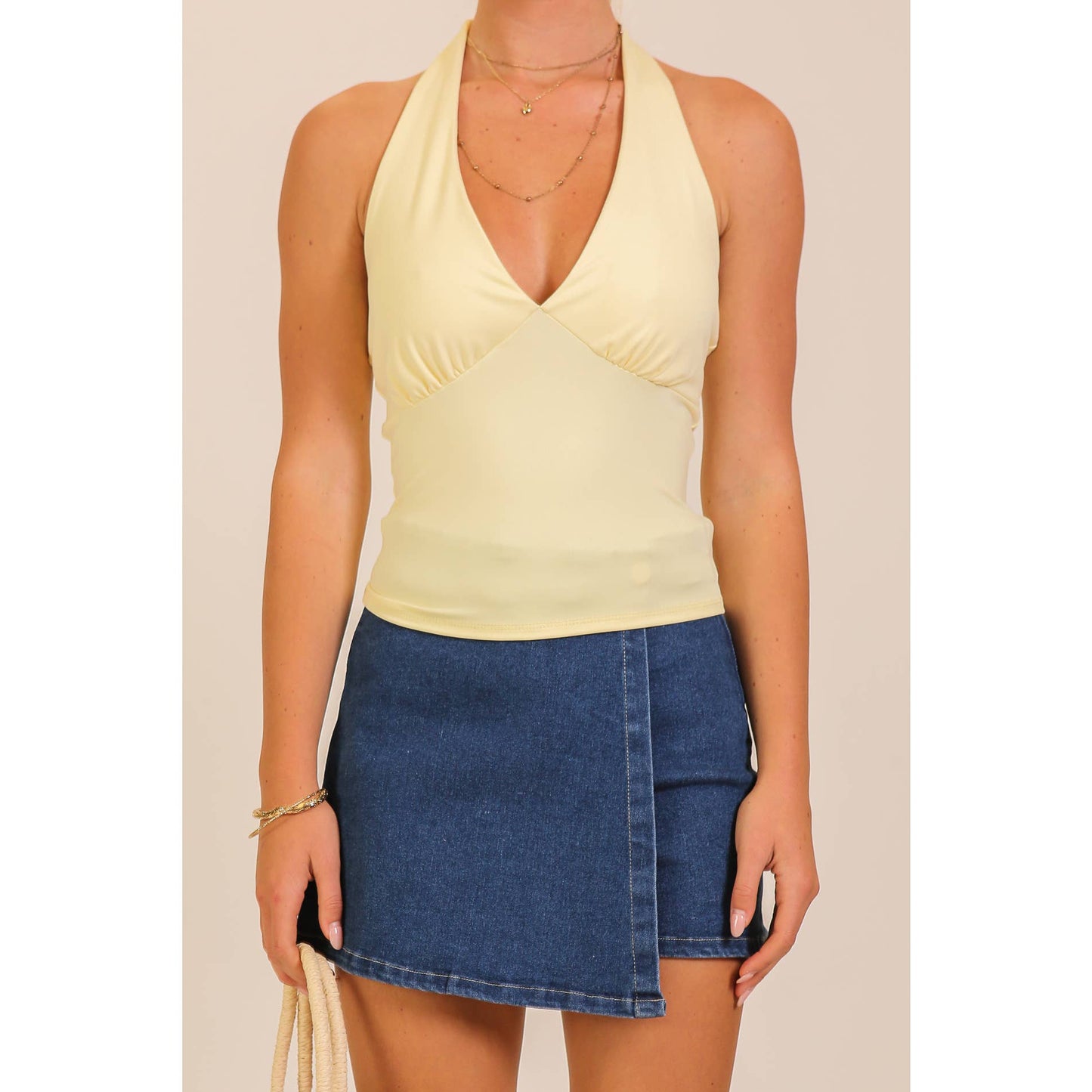 Pale Yellow Halter Tank Top