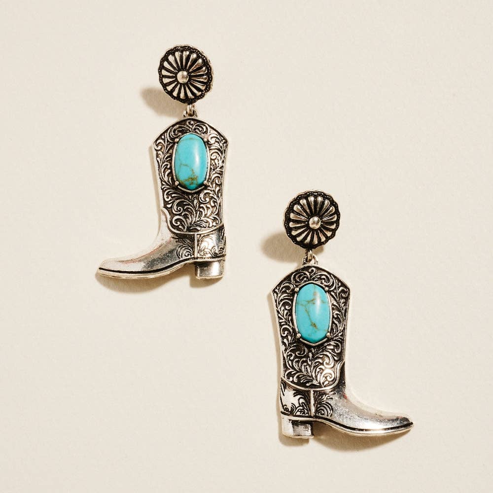Cowgirl Boot Silver & Turquoise Earrings