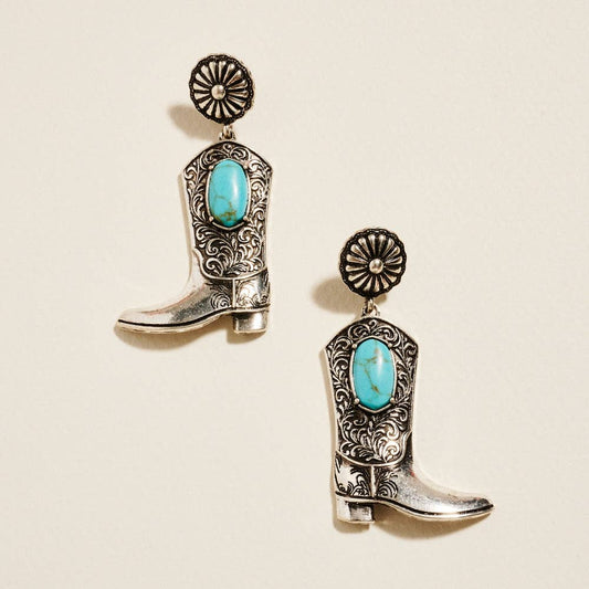 Cowgirl Boot Silver & Turquoise Earrings