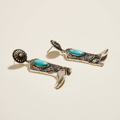 Cowgirl Boot Silver & Turquoise Earrings