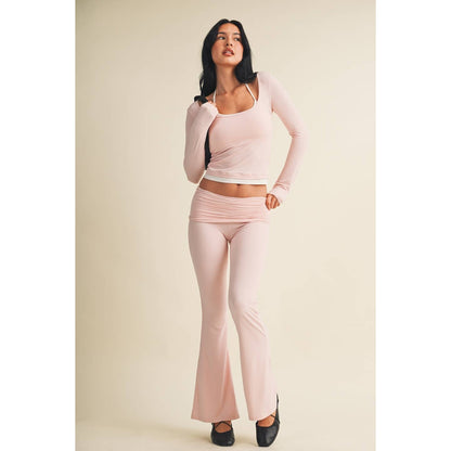 Pink Knit Foldover Flare Leggings