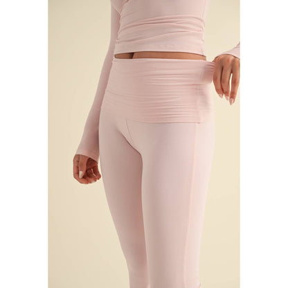 Pink Knit Foldover Flare Leggings