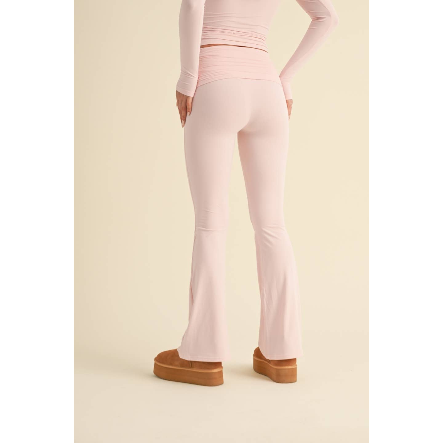 Pink Knit Foldover Flare Leggings