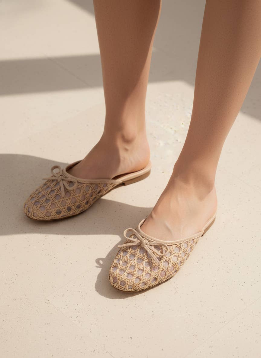 Woven Raffia Mule Flats