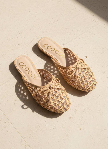 Woven Raffia Mule Flats