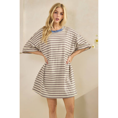 Stripe Knit Pullover Tshirt Dress
