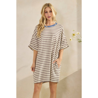 Stripe Knit Pullover Tshirt Dress