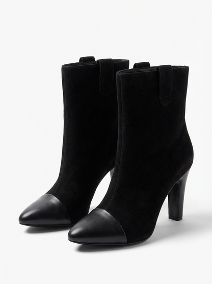 Black Suede with Real Leather Toe Booties