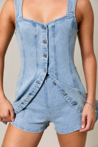 Denim Sleevless Button Down Romper