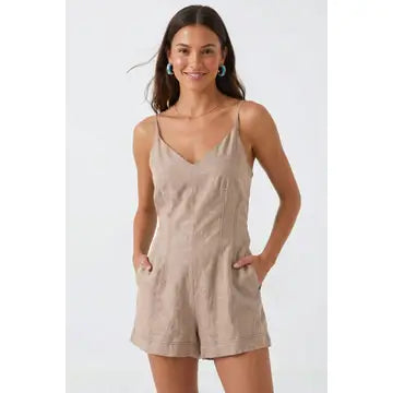 Taupe Linen Sleeveless Romper
