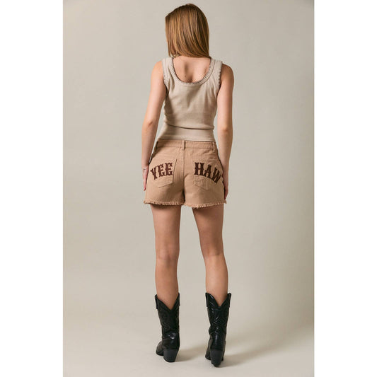 Yee- Haw Tan Twill Shorts