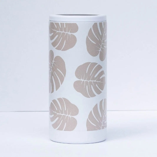 White Monstera Leaf Slim Can Coozie