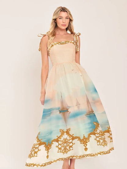 Woven Sailboat Midi Dress