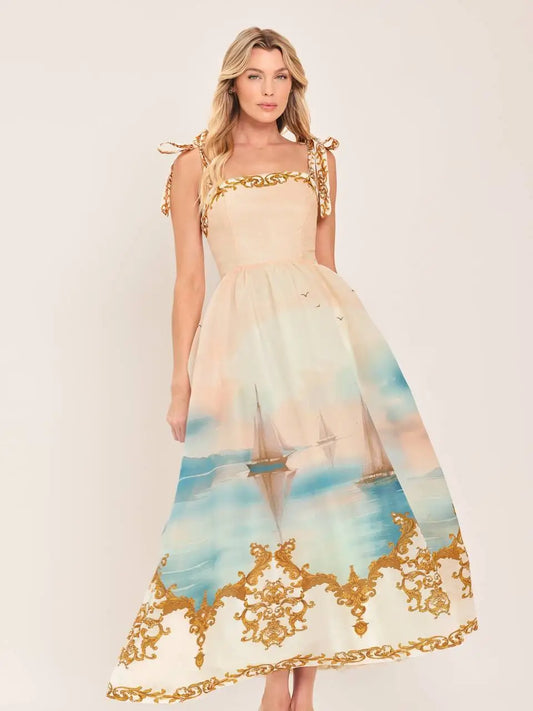 Woven Sailboat Midi Dress